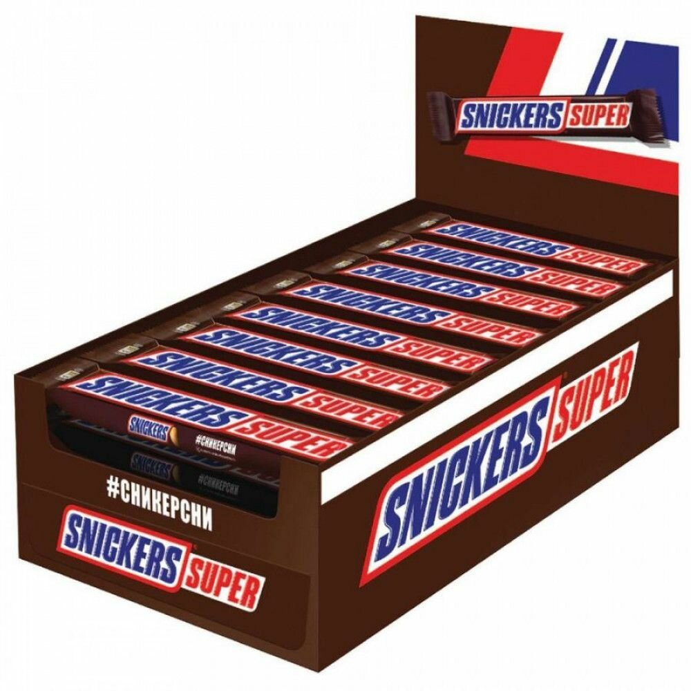 Шоколадный батончик Snickers Super, 32 шт по 80 г / Нуга, карамель, арахис, шоколад
