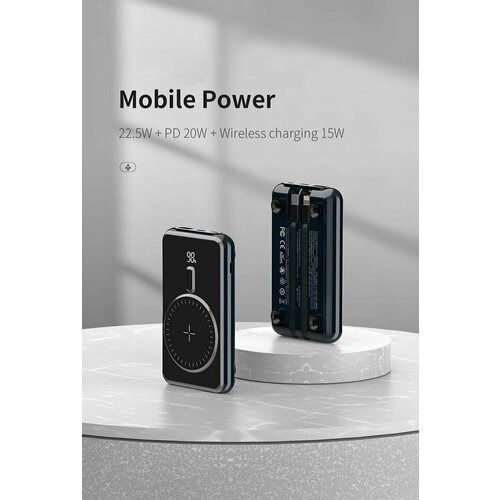 Внешний аккумулятор с беспроводной зарядкой Magnetik паувербанк10000мАч темно-синий 6210₽