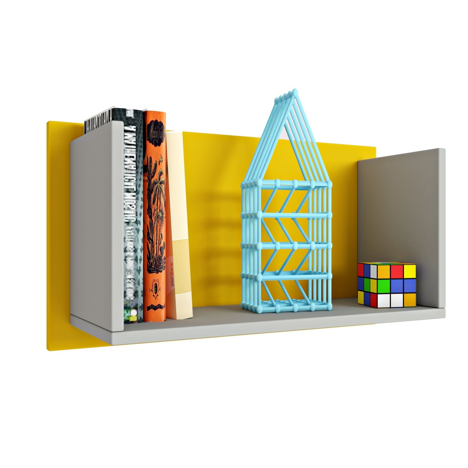 Полка книжная Polini kids Mirum 5L 600, серый-желтый - фото №1