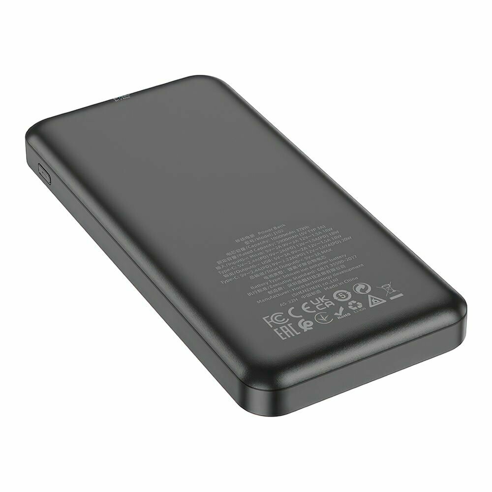 Внешний АКБ HOCO J102 Cool Figure 10000 mAh, 1xUSB, 1xUSB-C, 3А, QC 3.0, PD20W, LED, Li-Pol (черный) — фото 1
