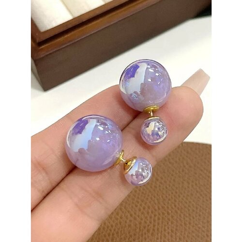Серьги двусторонние, пусеты, фиолетовый