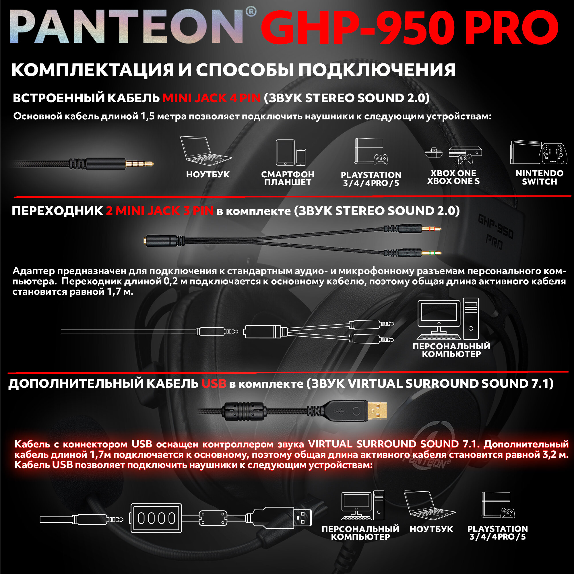 Наушники JETACCESS "PANTEON GHP-950 PRO", полноразмерные, Surround Sound 7.1 — фото 1