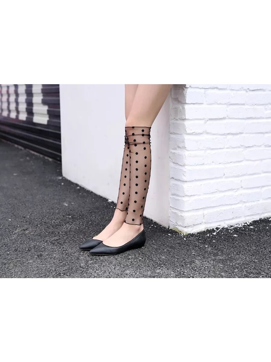 Митенки в горох, рукав сетка, черные — фото 1