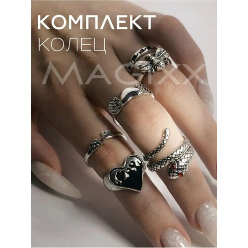 фото Кольцо на три пальца magixx, эмаль, фианит, черный, серый