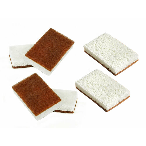 Губки для посуды биоразлагаемые кокосовые, набор 6 штук, размеры 11,5x6,8x1,9 см.