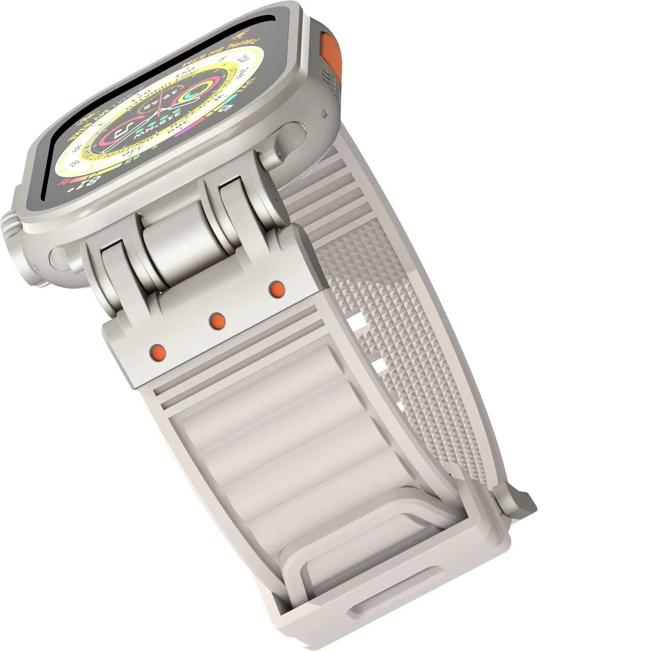 Спортивный ремешок с металлическим разъемом для Apple Watch 42-44-45-49 mm, Series 1-9, SE, Ultra, Ultra2, бежевый