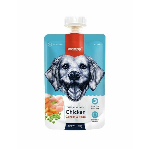 Лакомство для собак Wanpy Dog Мясной мусс из курицы и моркови с горохом 90 г