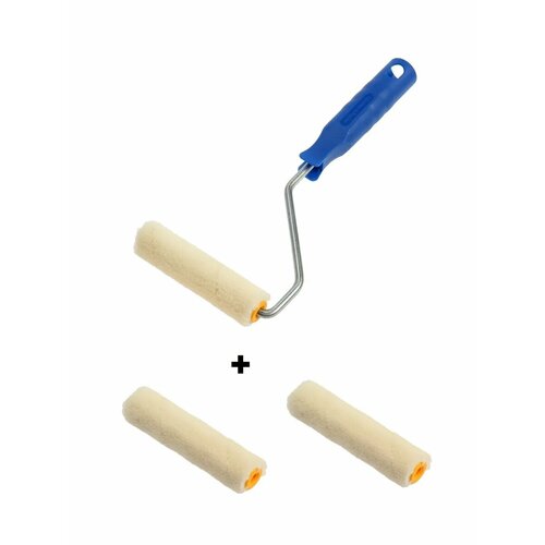 Мини-валик велюровый для мебели 100 мм + 2 сменных ролика, для покраски мебели