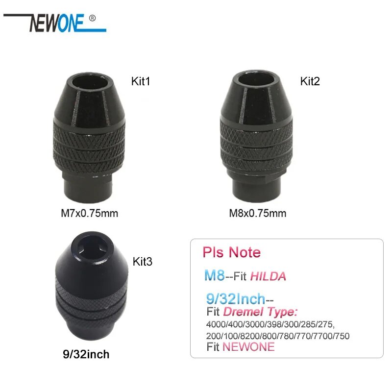 Изображение Патрон M8/M7 для инстурмента Dremel/мини-шлифовальной машины, 0,5-3,2 мм, Тёмно-серый
