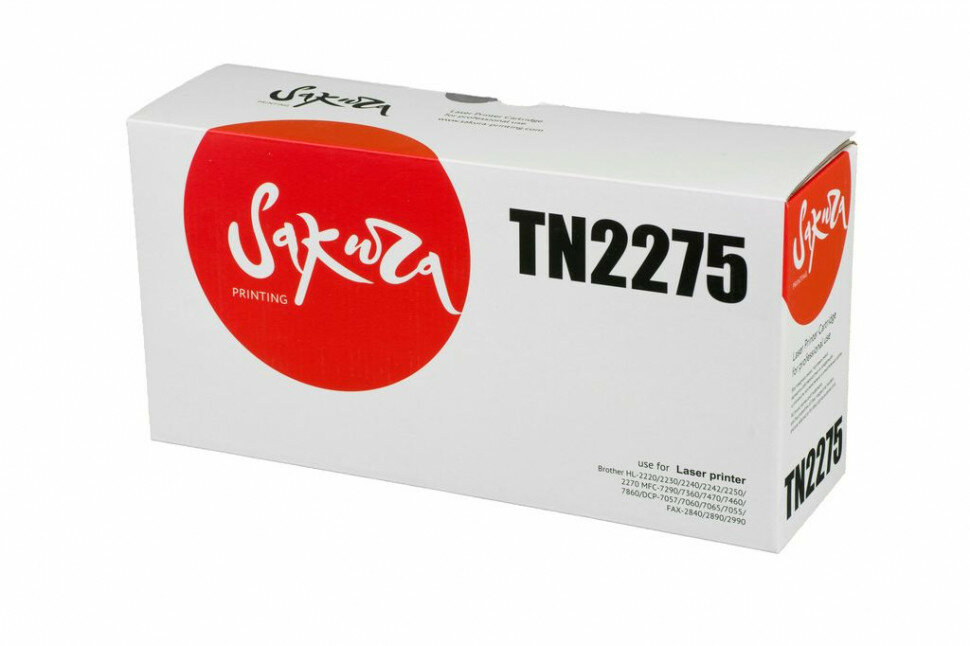TN-2275 Картридж Sakura для Brother HL-2220/HL-2230/HL-2240/HL-2242/HL-2250/HL-2270 MFC-7290/MFC-7360/MFC-7470/MFC-7460/MFC-7860 DCP-7057/DCP-7060/DCP-7065/DCP-7055 FAX-2840/2890/2990, 2600 к.