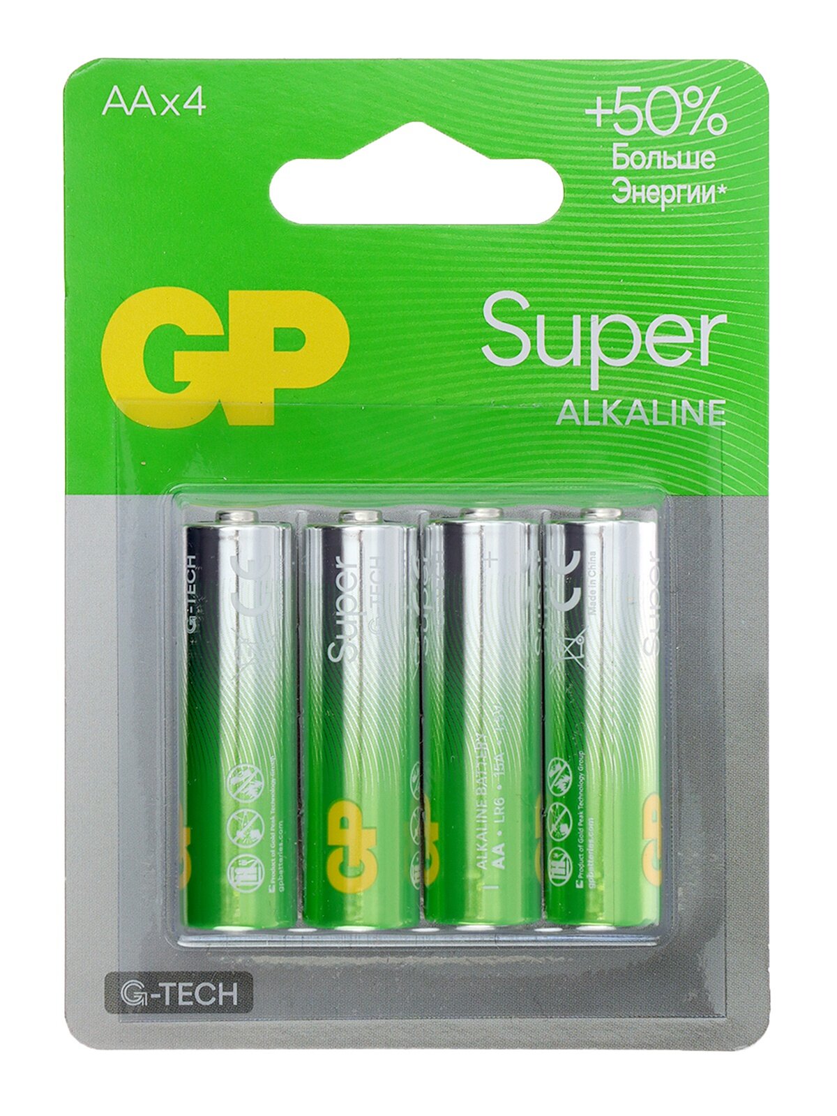 Батарейка алкалиновая GP Super, AA, LR6-4BL, 1.5 В, блистер, 4 шт.