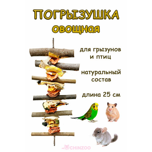 Лакомство для шиншилл, хомяков, морских свинок, дегу, крыс, песчанок и птиц ChinZoo игрушка погрызушка овощная 25 см.