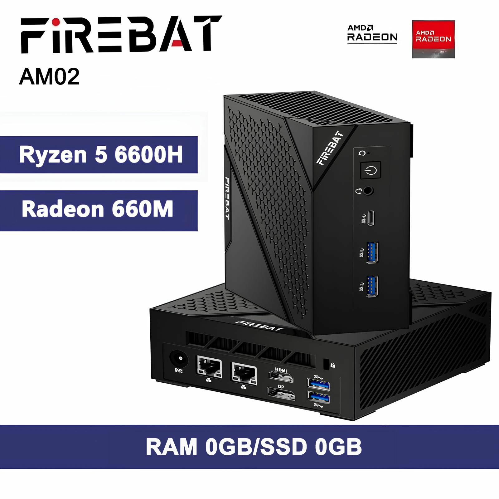 Мини-ПК FireBat AMD Ryzen 5 6600H. Без RAM. Без SSD