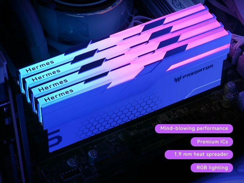 Модуль памяти DDR5 32GB (2*16GB) Acer Predator Hermes RGB PC5-51200 6400MHz CL32 1.4V with fan white - фото №5
