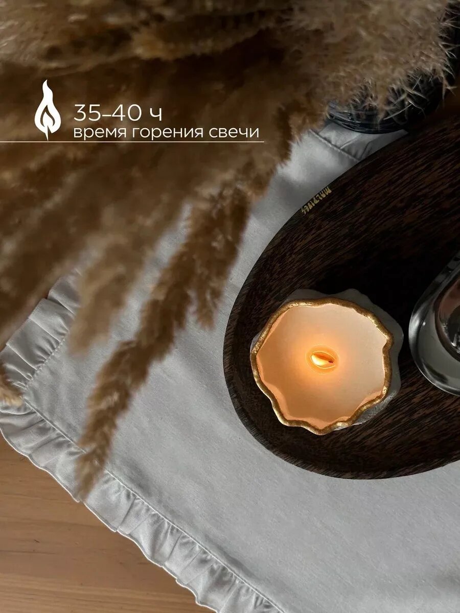 Свеча ароматическая с деревянным фитилем в гипсе, кокосовый воск — фото 1