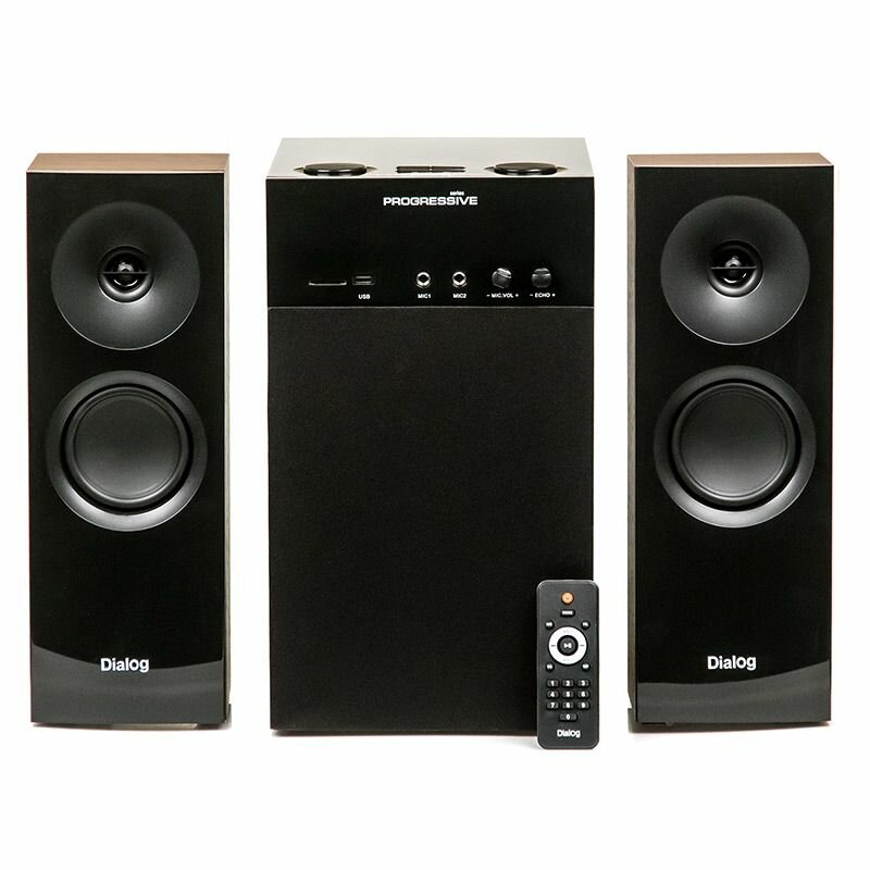 Акустическая система 2.1 DIALOG Progressive AP-250 Brown, 50W+2*15W RMS, Караоке, BT, FM+USB+SD — фото 1