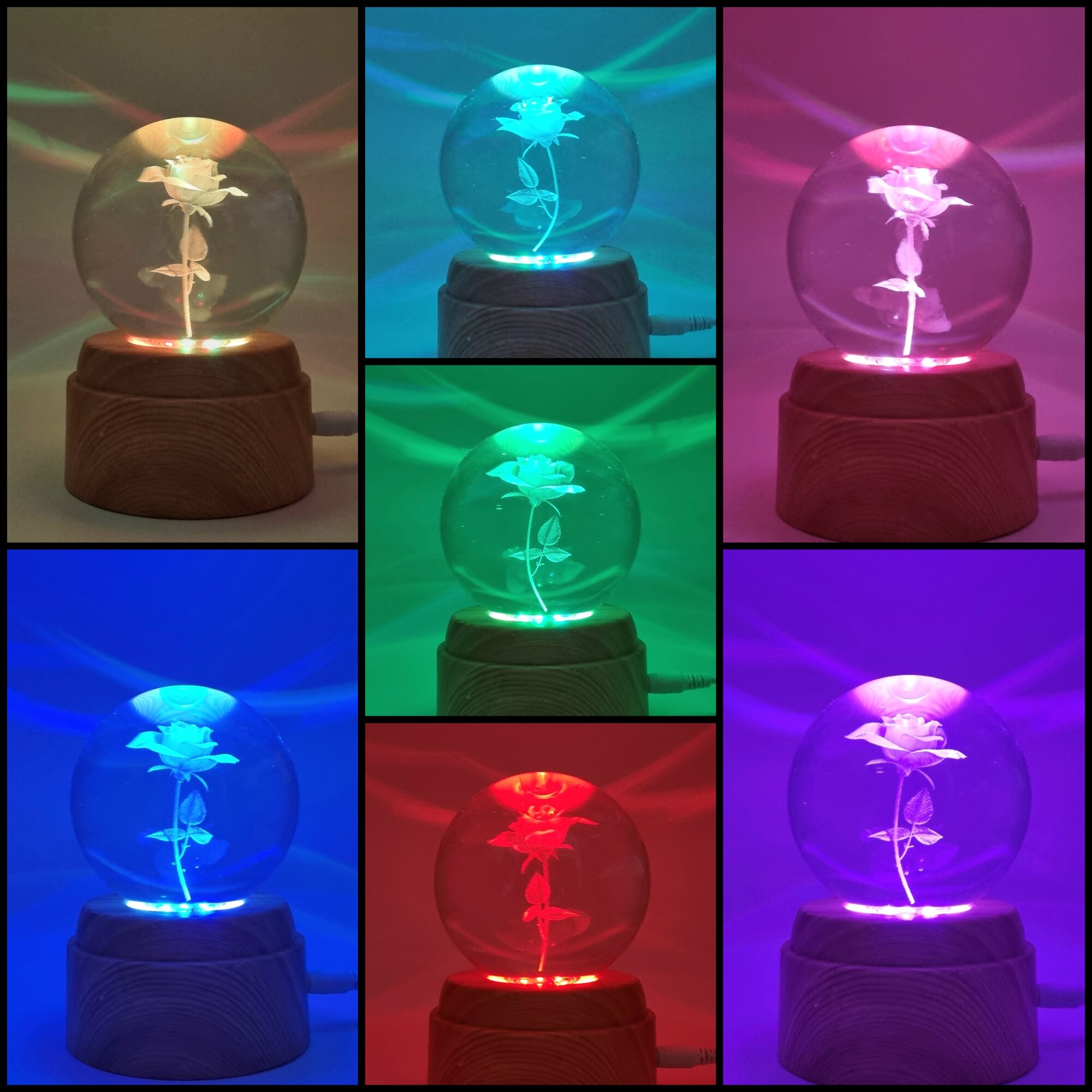 Кристальный цветок под яркими огнями — RGB светящаяся 3D стеклянная лампа