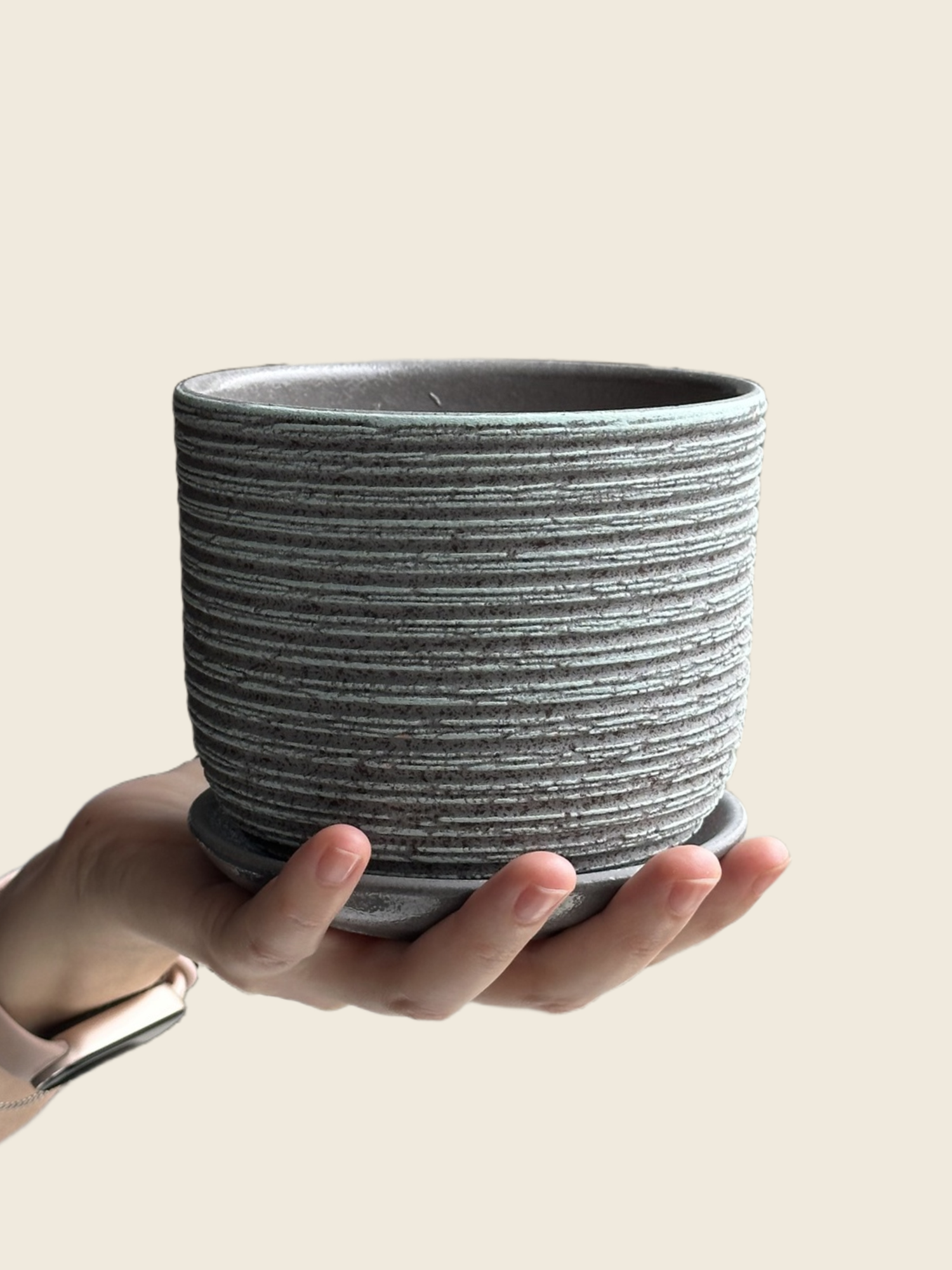 Горшок для цветов керамика дренажное отверстие для комнатных растений зелено-серый 1 шт