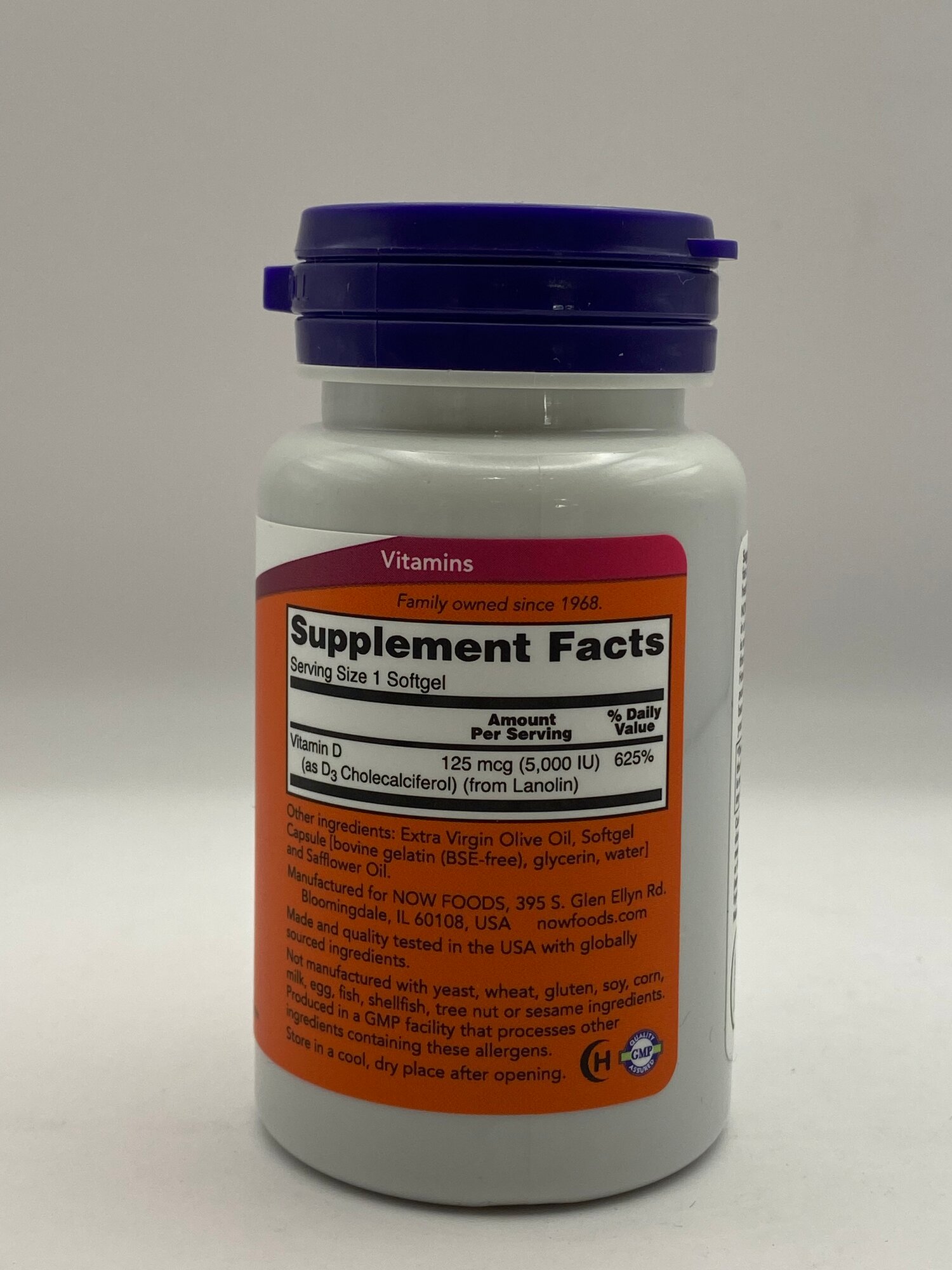 Витамины NOW Foods, D3 5000ME, в форме капсул, для иммунитета — фото 1