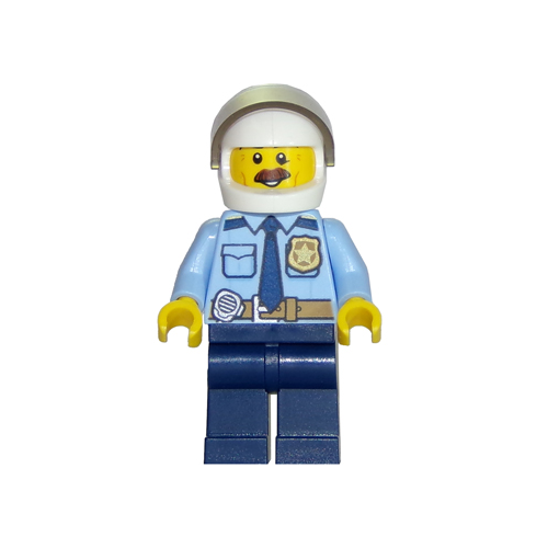 Минифигурка Lego Police - City Shirt with Dark Blue Tie and Gold Badge, Dark Tan Belt with Radio, Dark Blue Legs, White Helmet cty0703 минифигурка лего lego sw0677 rey dark tan tied robe