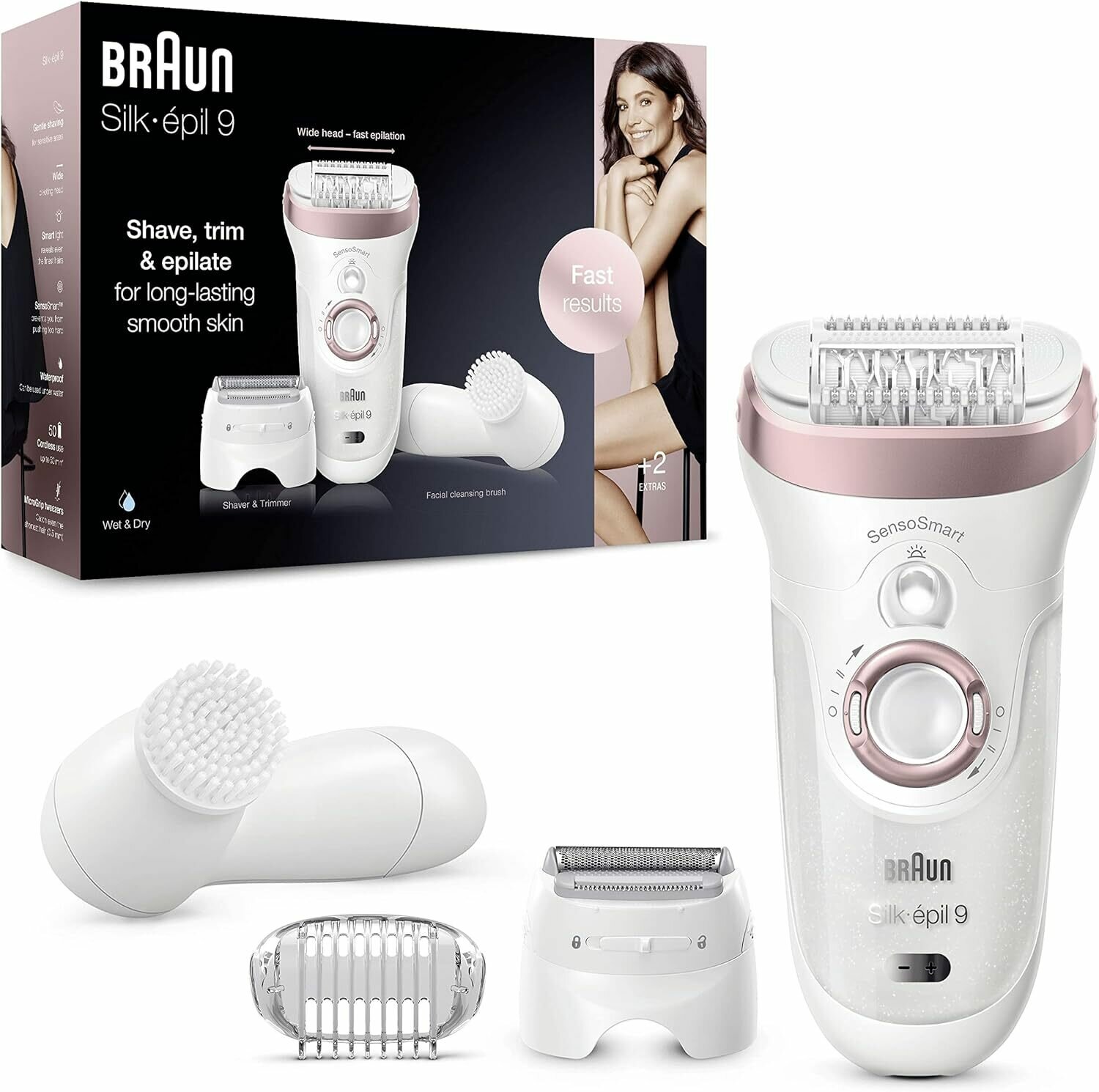 Эпилятор Braun Silk-epil 9 SensoSmart SES 9-855 с щёточкой для лица белый/розовый - фото №15