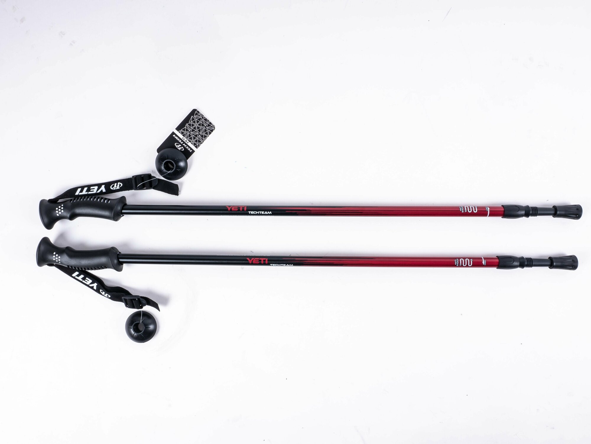 Палки для скандинавской ходьбы треккинговые Tech Team Yeti Red 115-135 см, двухсекционные телескопические алюминиевые, система-антишок