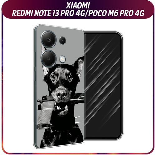 Силиконовый чехол на Xiaomi Redmi Note 13 Pro 4G/Poco M6 Pro 4G / Сяоми Редми Нот 13 Про 4G/Поко М6 Про 4G Доберман силиконовый чехол на xiaomi redmi note 13 pro 4g poco m6 pro 4g сяоми редми нот 13 про 4g поко м6 про 4g расплывчатые смайлики желтые