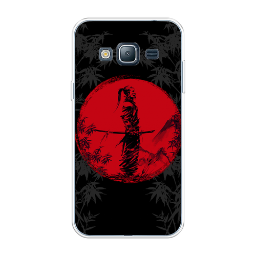 Силиконовый чехол на Samsung Galaxy J3 2016 / Самсунг Галакси J3 2016 Самурай на красном фоне силиконовый чехол пальмовые листы и фламинго на samsung galaxy j3 2016 самсунг галакси джей 3 2016