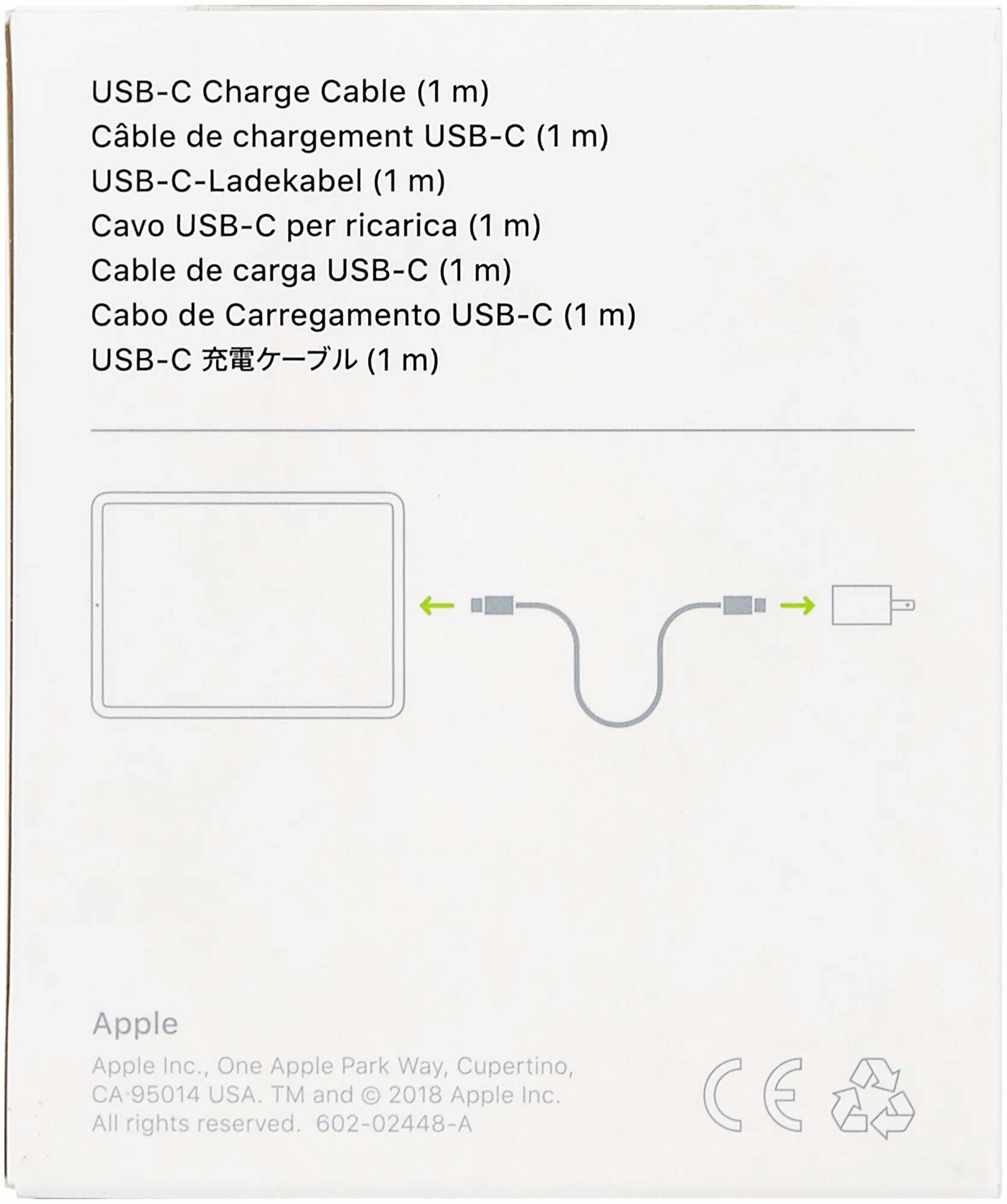 Кабель для Apple USB Type-C - USB Type-C только для зарядки, 1 м, 1 шт, белый