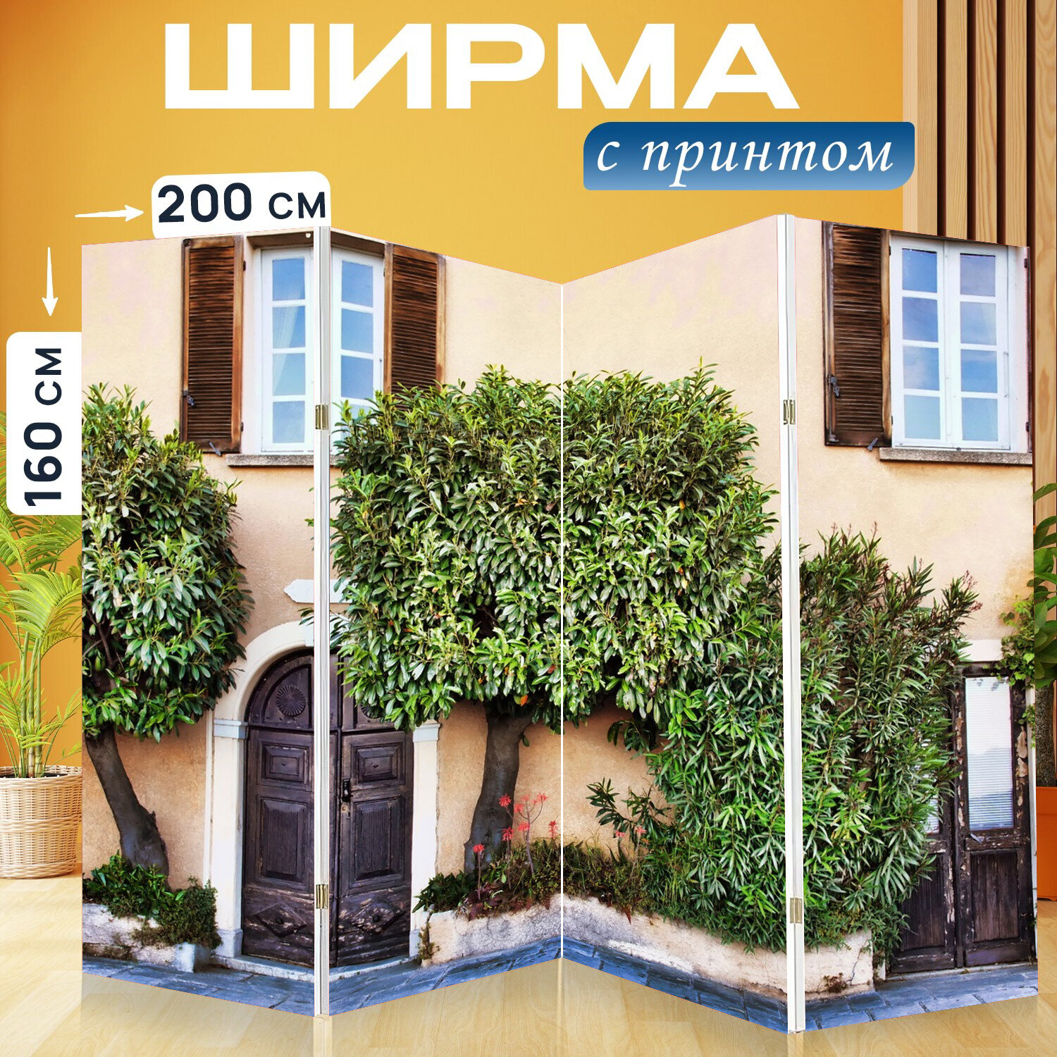 фото Ширма перегородка с принтом "Фасад дома, франция, дверь" на холсте - 200x160 см. для зонирования, раскладная