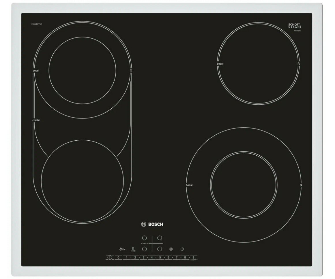 Электрическая варочная панель BOSCH PKM642FP1R, с рамкой, цвет панели черный, цвет рамки белый