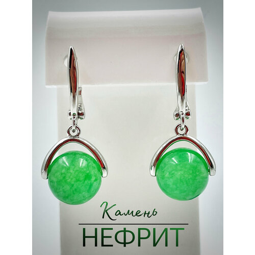 Серьги с подвесками , нефрит, размер 30 мм, зеленый