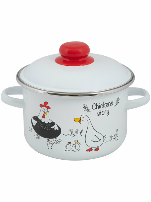 Кастрюля эмалированная ТМ FOOD ATELIER Chickens’stories, с крышкой, 2 л