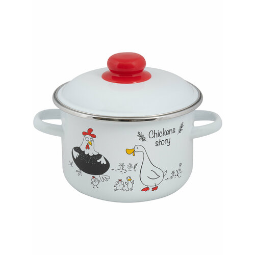 Кастрюля эмалированная ТМ FOOD ATELIER Chickens’stories, с крышкой, 2 л