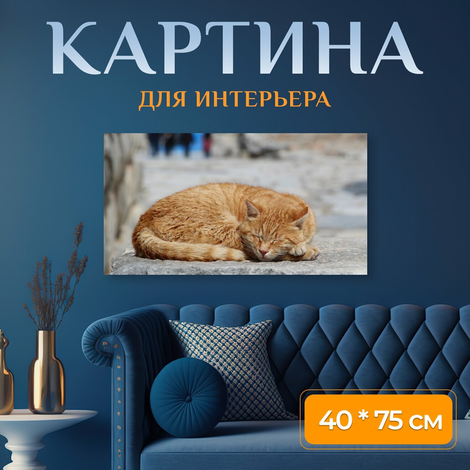 Картина на холсте "Кошка, природа, животное" на подрамнике 75х40 см. для интерьера