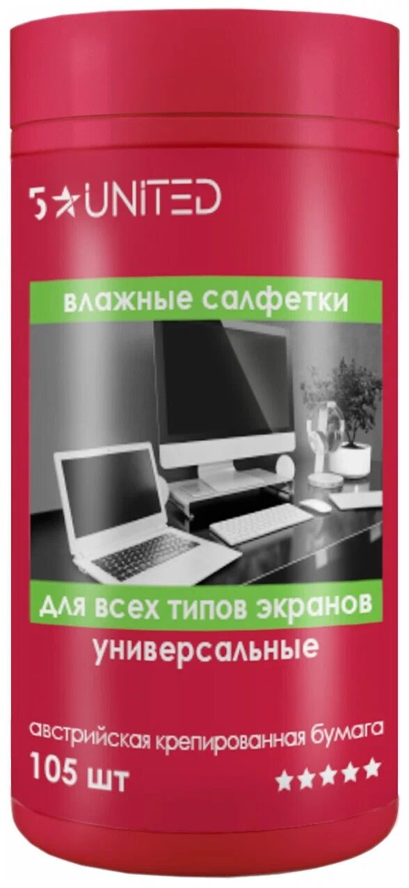 Влажные салфетки для всех типов экранов 5 Star United универсальные, 105 шт, арт. 401