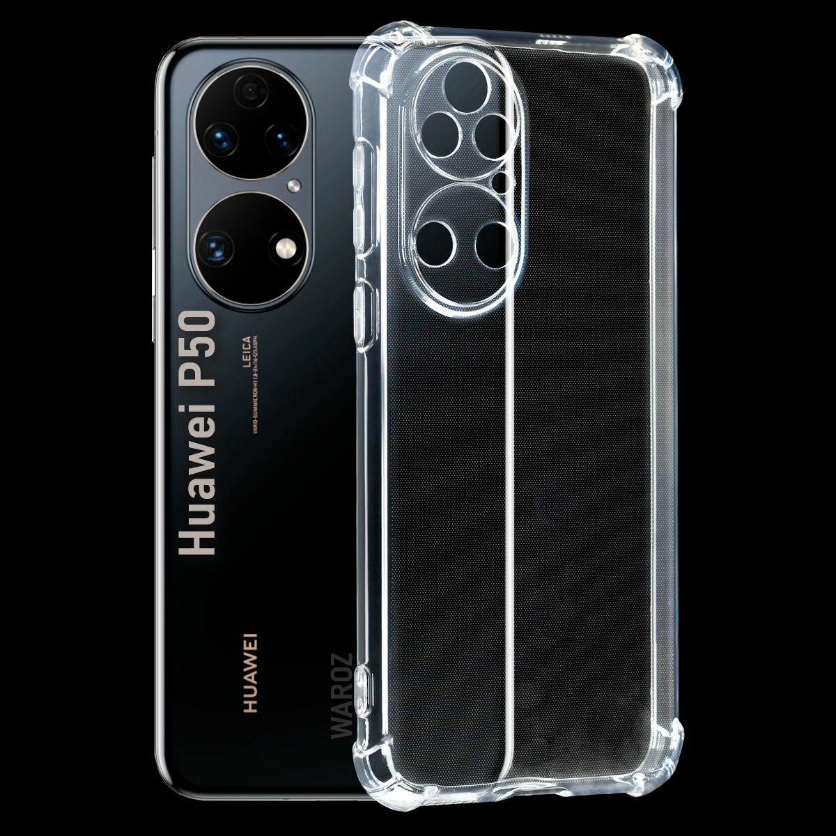 Чехол для смартфона Huawei P50 силиконовый противоударный с защитой камеры, бампер с усиленными углами для телефона Хуавей П50 прозрачный бесцветный