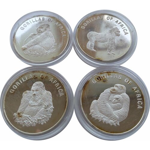 2000 монета уганда 2000 год 1000 шиллингов 10 лет воссоединения германии медь никель proof Набор 4 монеты 1000 шиллингов 2002 Гориллы Уганда