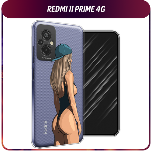 Силиконовый чехол на Xiaomi Redmi 11 Prime 4G / Сяоми Редми Прайм 11 4G Девушка в черном купальнике, прозрачный силиконовый чехол на realme 11 4g реалми 11 4g девушка в черном купальнике прозрачный