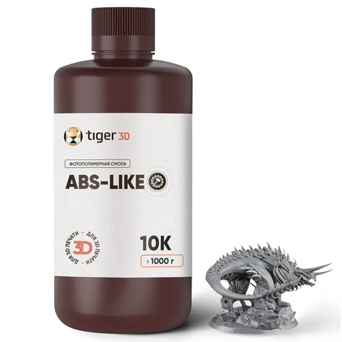 Фотополимерная смола Tiger 3D ABS-Like Resin 10K, темно-серая (1 кг) фотополимерная смола tiger 3d abs like resin 10k белая 1 кг