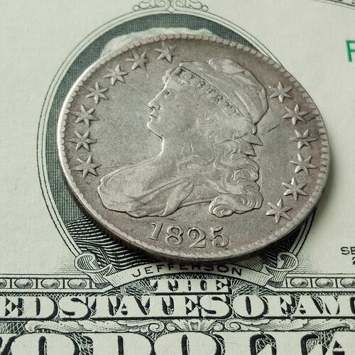 США 50 центов 1825. Очень редкая. Серебро. XF