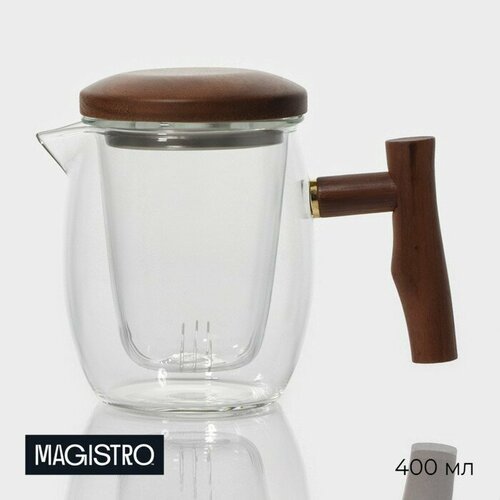 Magistro Чайник стеклянный заварочный с ситом Magistro «Лофт» 400 мл, 15×9×11,5 см бесцветный, коричневый, белый