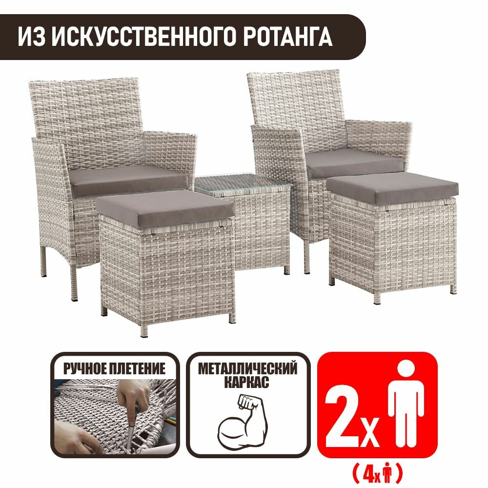 фото Комплект садовой мебели для дачи и дома из ротанга Киото Релакс Дуэт, серый