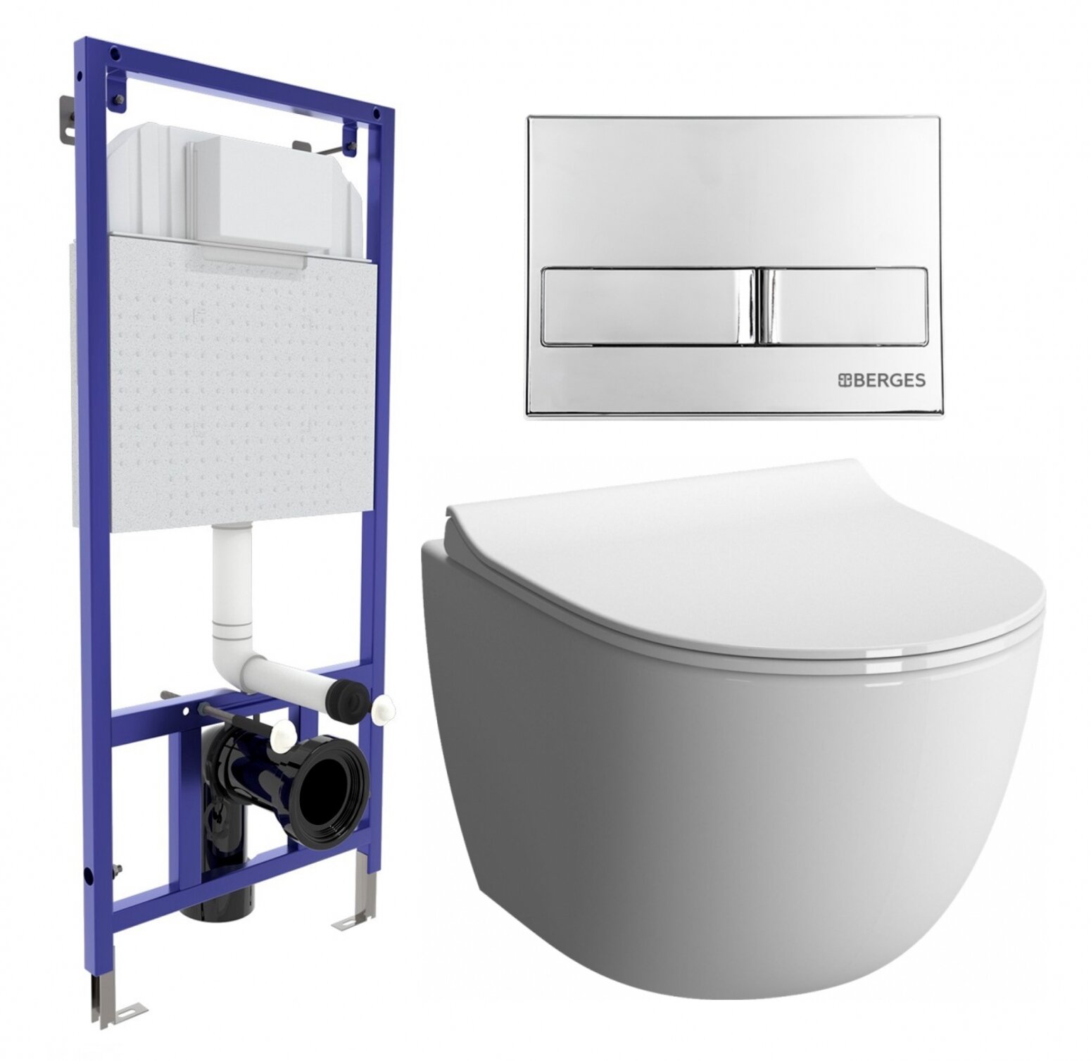 фото Комплект 3 в 1 инсталляция Berges Wasserhaus Novum L3 + Унитаз подвесной VitrA Sento 7748В003-0075 + кнопка хром