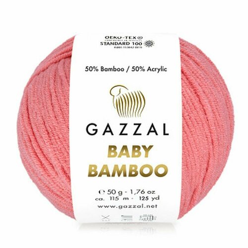 Пряжа Baby Bamboo, Gazzal, коралл - 95238, 50% бамбук, 50% акрил, 10 мотков, 50 г, 115 м.