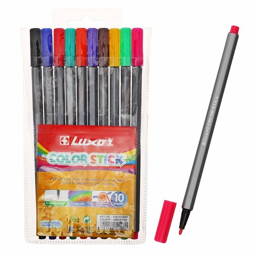 фото Фломастеры 10 цветов luxor color stick", смываемые, пвх, с европодвесом