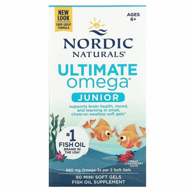 Nordic Naturals, Омега-3 Ultimate Junior 6-12 лет, 680мг, 90капс