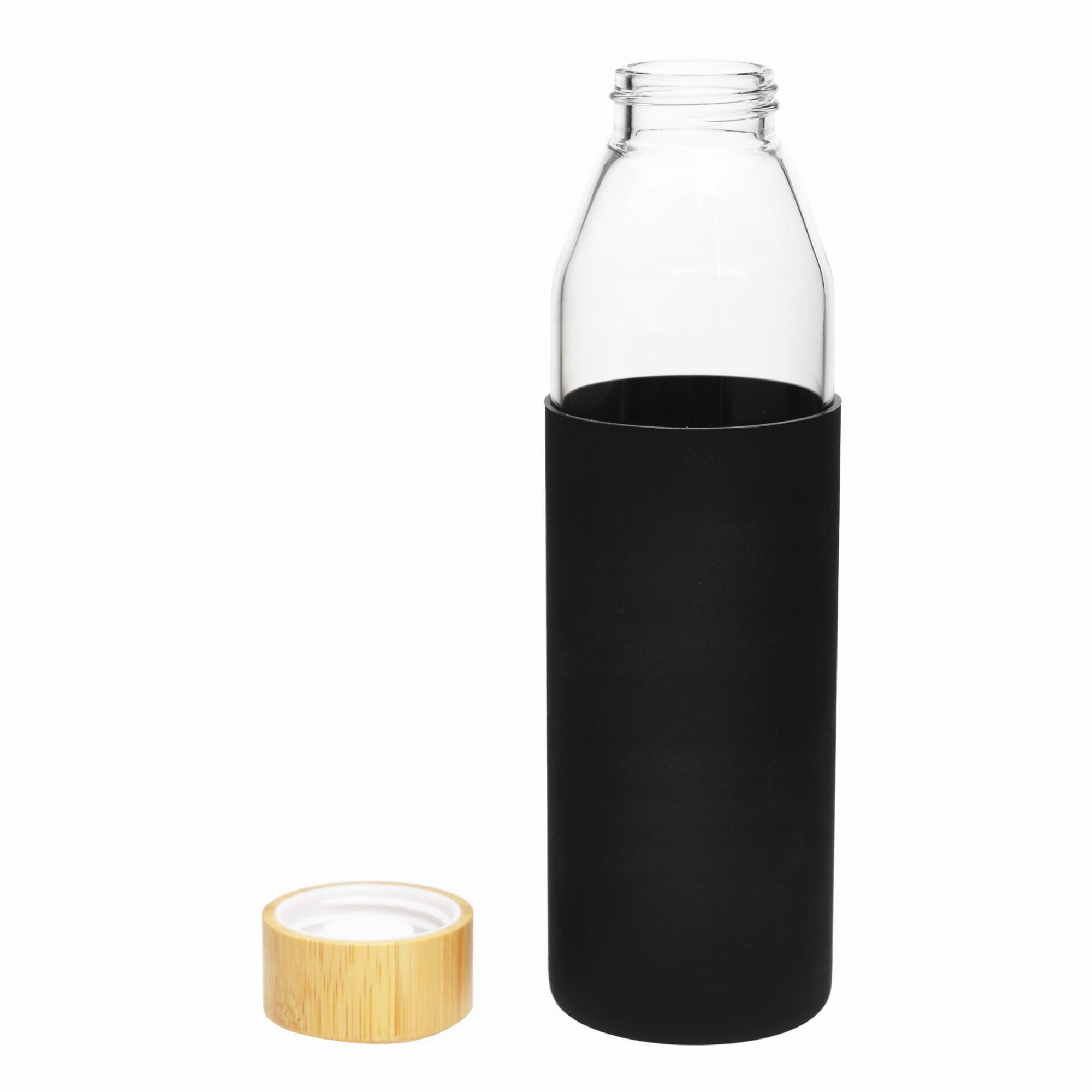 Бутылка для воды 500 мл. Kamille KM 9022 стеклянная в силиконовом чехле (9022 / 0,5 л. / черный)