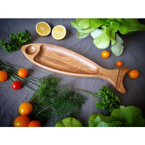 Тарелка-рыбка из натурального дуба для суши 9х36х2 см