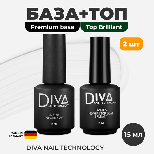 Набор, Diva Nail Technology, Top Brilliant и Premium base diva nail technology гель лак 001